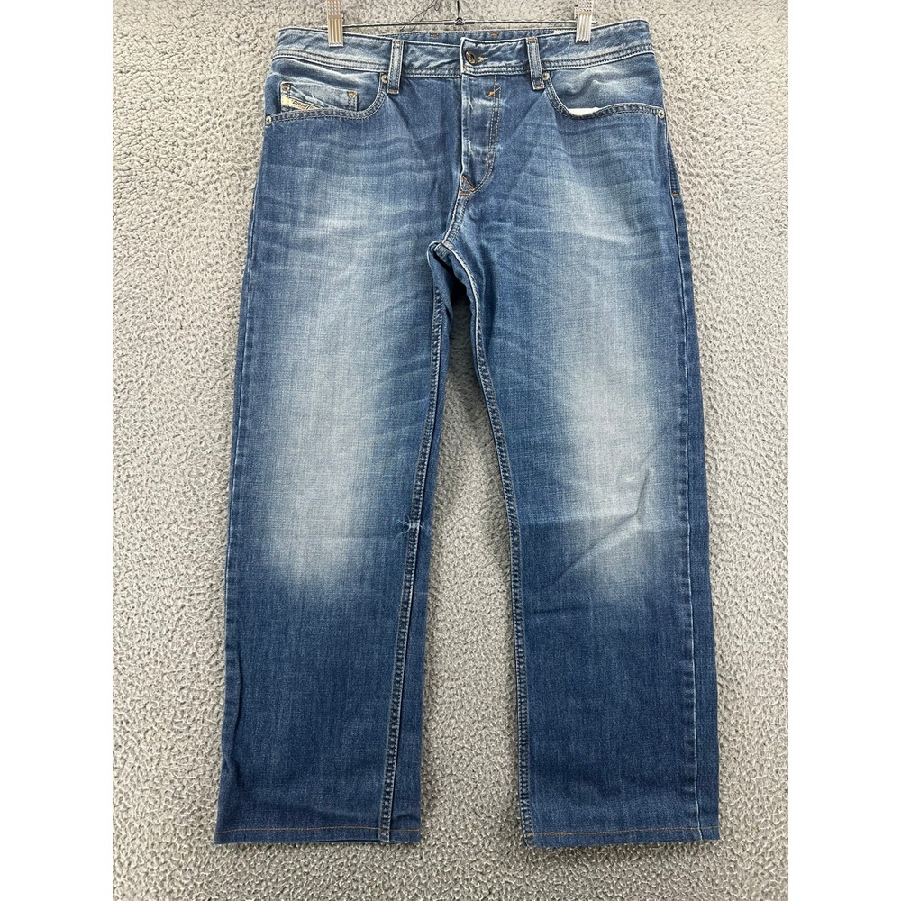 Diesel Waykee Regular Straight Jeans Mens 33x25 Blue Wash Denim 0839C Button Fly